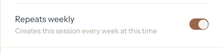The Repeats weekly switch, turned on, when adding a lesson