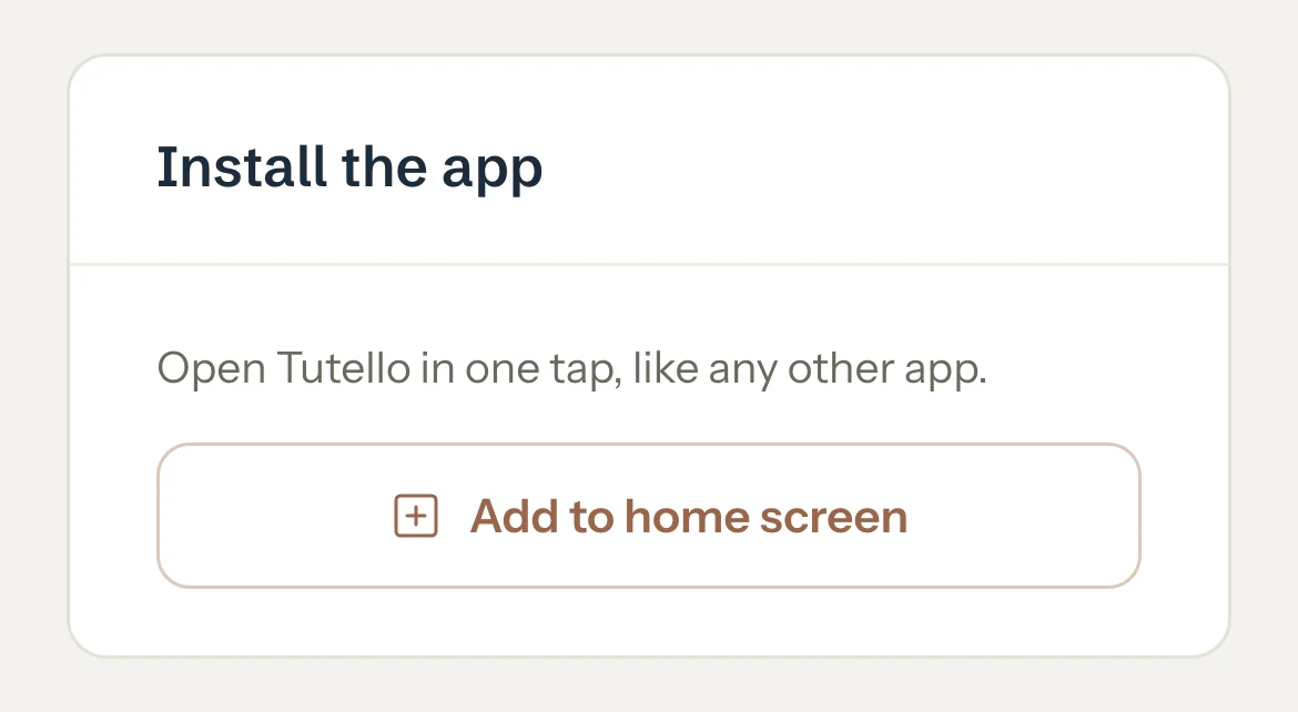 The Install the app card in Settings, Preferences, with the Add to home screen button.